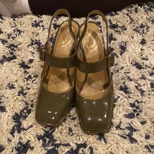Dark green strapped heels